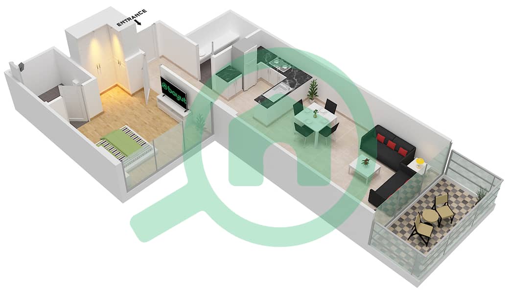 Гольф Панорама А - Апартамент 1 Спальня планировка Единица измерения 9 FLOOR 3-4 Floor 3-4 interactive3D