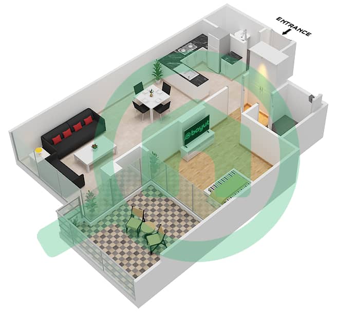 المخططات الطابقية لتصميم الوحدة 10 FLOOR 3-5 شقة 1 غرفة نوم - غولف بانوراما A Floor 3-5 interactive3D