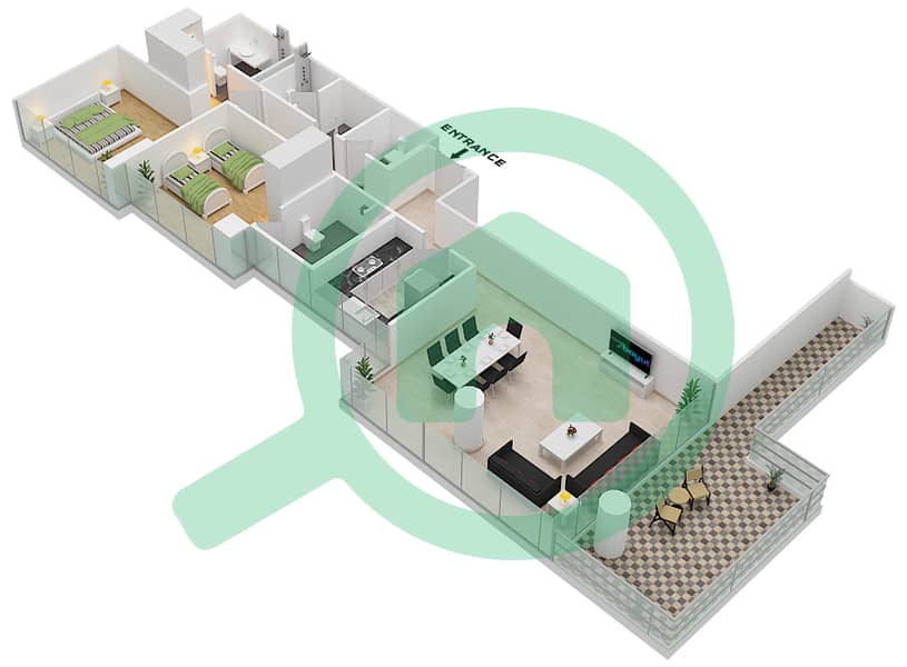 المخططات الطابقية لتصميم الوحدة 1 FLOOR 4 شقة 2 غرفة نوم - غولف بانوراما A Floor 4 interactive3D