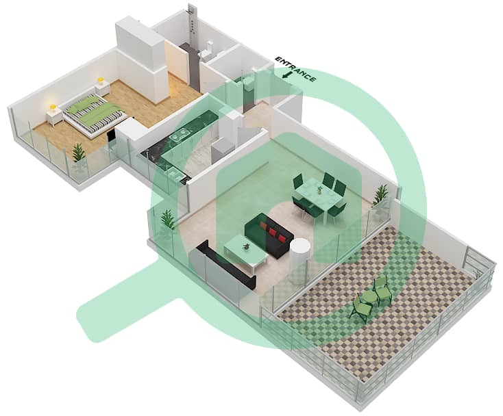 المخططات الطابقية لتصميم الوحدة 1B FLOOR 5 شقة 1 غرفة نوم - غولف بانوراما A Floor 5 interactive3D