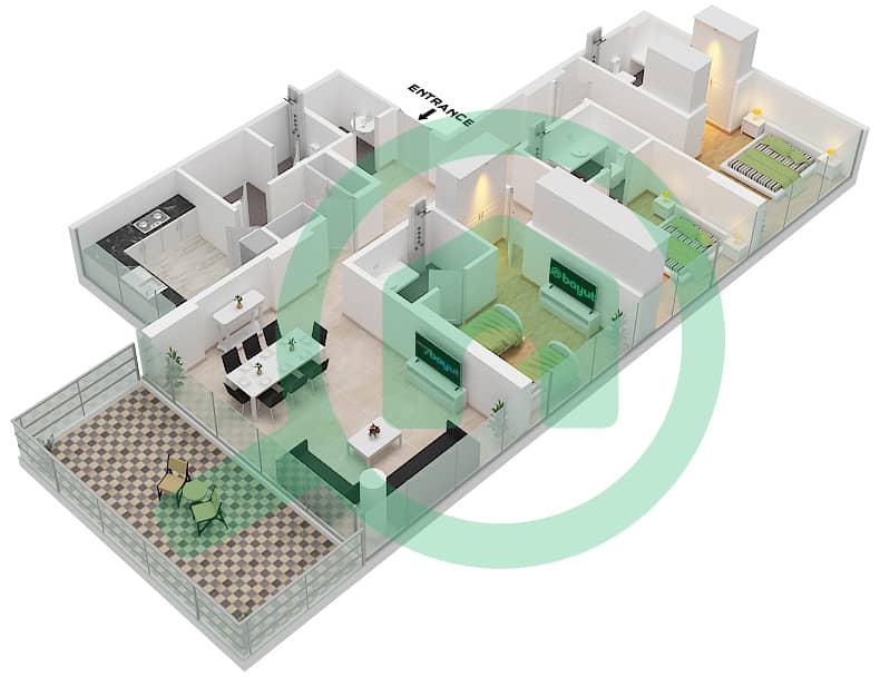 المخططات الطابقية لتصميم الوحدة 2 FLOOR 5 شقة 3 غرف نوم - غولف بانوراما A Floor 5 interactive3D