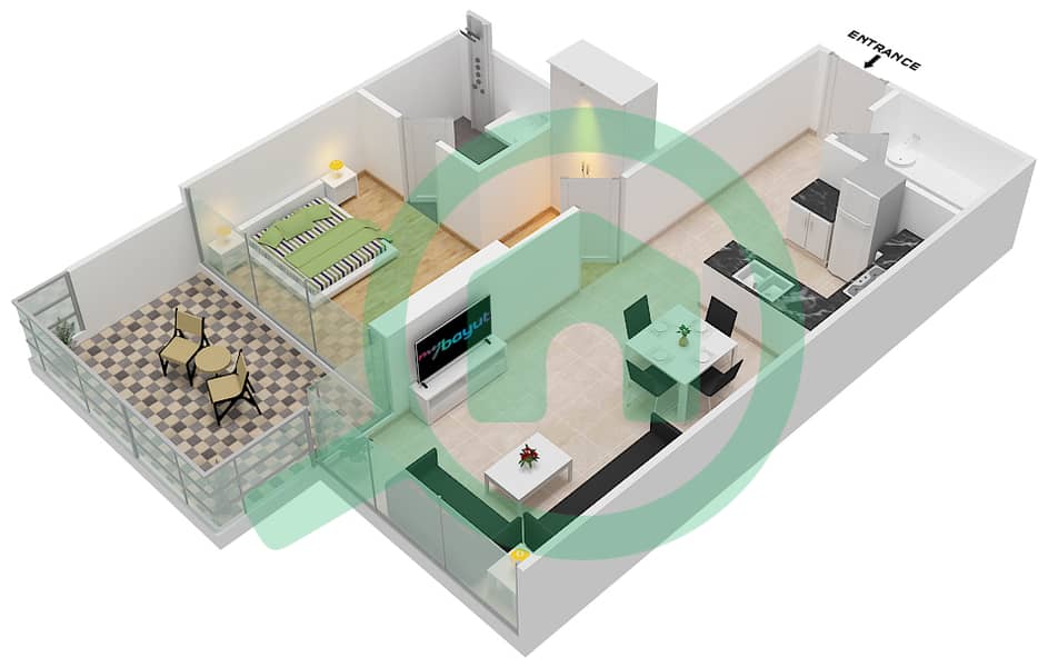 المخططات الطابقية لتصميم الوحدة 7 FLOOR 5 شقة 1 غرفة نوم - غولف بانوراما A Floor 5 interactive3D