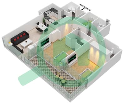 المخططات الطابقية لتصميم الوحدة 11 FLOOR 5 شقة 2 غرفة نوم - غولف بانوراما A
