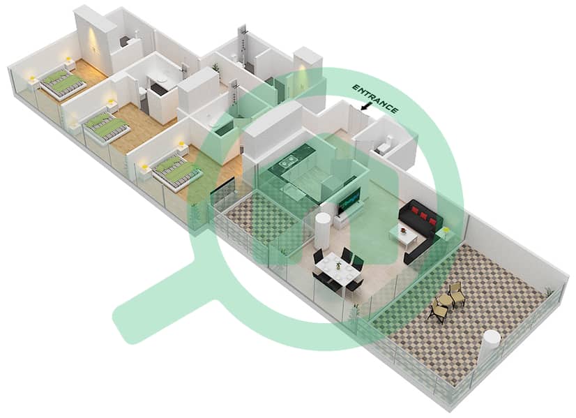 المخططات الطابقية لتصميم الوحدة 1 FLOOR 6-7 شقة 3 غرف نوم - غولف بانوراما A Floor 6-7 interactive3D