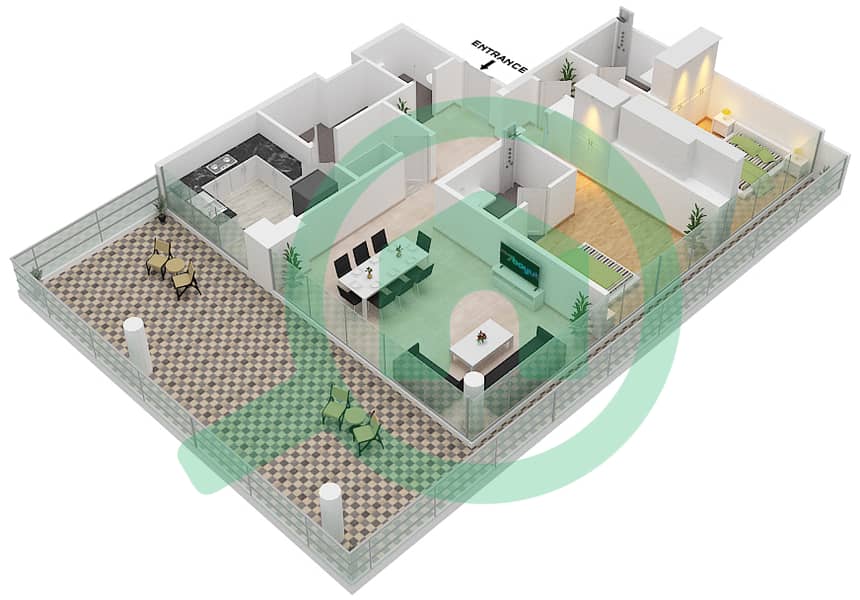 المخططات الطابقية لتصميم الوحدة 2A FLOOR 6 شقة 2 غرفة نوم - غولف بانوراما A Floor 6 interactive3D