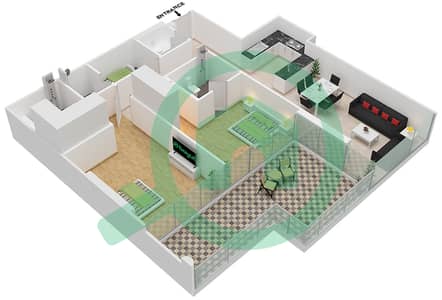المخططات الطابقية لتصميم الوحدة 4 FLOOR 6 شقة 2 غرفة نوم - غولف بانوراما A