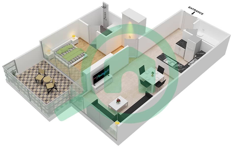 المخططات الطابقية لتصميم الوحدة 5 FLOOR 6-7 شقة 1 غرفة نوم - غولف بانوراما A Floor 6-7 interactive3D