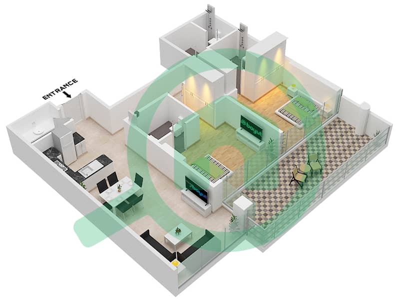 المخططات الطابقية لتصميم الوحدة 9 FLOOR 6-7 شقة 2 غرفة نوم - غولف بانوراما A Floor 6-7 interactive3D