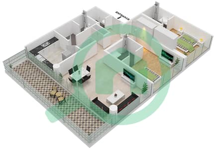 المخططات الطابقية لتصميم الوحدة 2A FLOOR 7 شقة 2 غرفة نوم - غولف بانوراما A