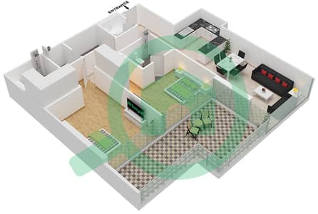 المخططات الطابقية لتصميم الوحدة 4 FLOOR 7 شقة 2 غرفة نوم - غولف بانوراما A