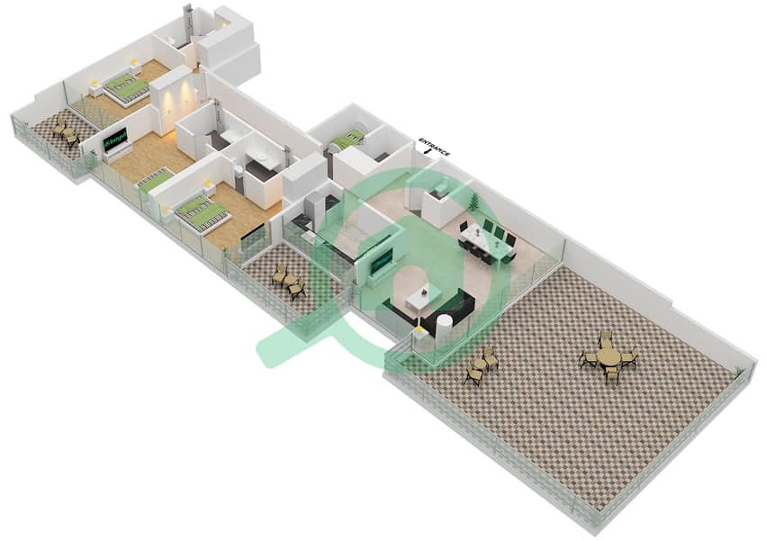 المخططات الطابقية لتصميم الوحدة 1 FLOOR 8 شقة 3 غرف نوم - غولف بانوراما A Floor 8 interactive3D