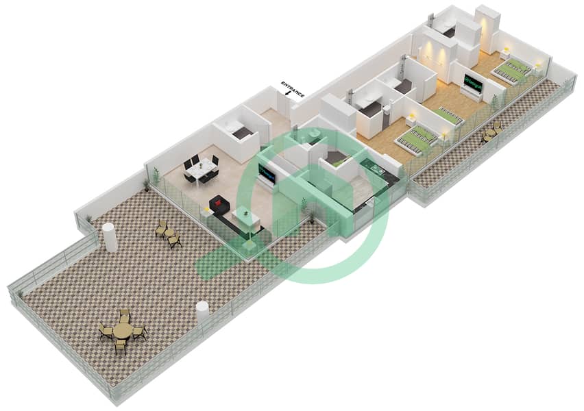المخططات الطابقية لتصميم الوحدة 2 FLOOR 8 شقة 3 غرف نوم - غولف بانوراما A Floor 8 interactive3D