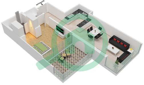 المخططات الطابقية لتصميم الوحدة 3 FLOOR 8 شقة 1 غرفة نوم - غولف بانوراما A