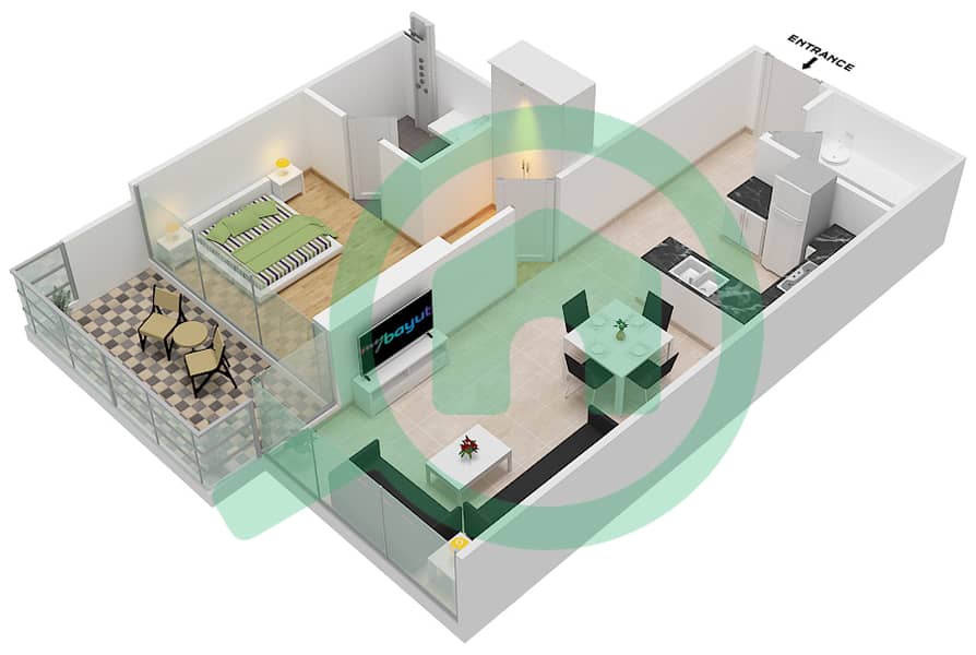 المخططات الطابقية لتصميم الوحدة 4 FLOOR 8 شقة 1 غرفة نوم - غولف بانوراما A Floor 8 interactive3D