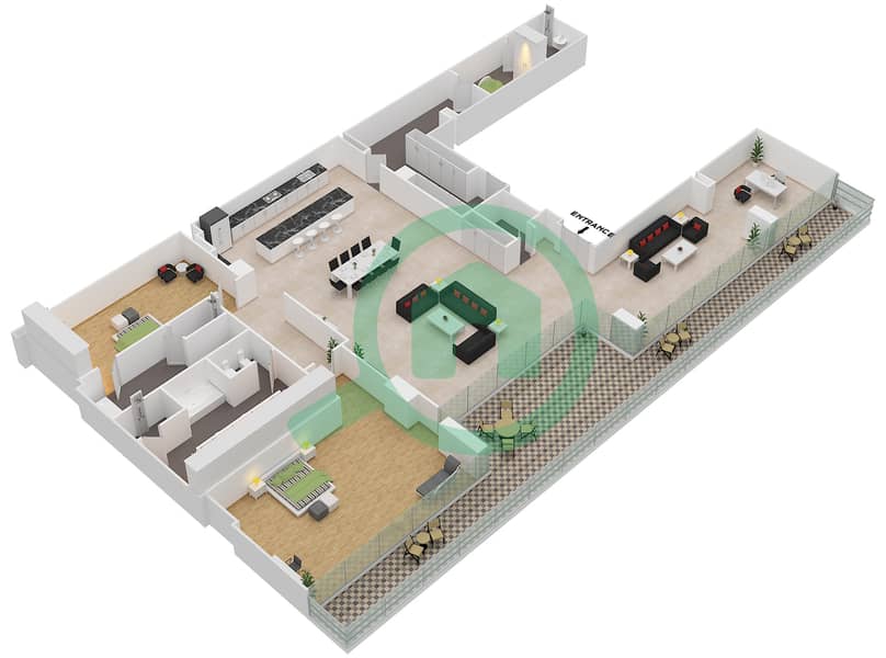 المخططات الطابقية لتصميم الوحدة 2-502 شقة 2 غرفة نوم - قصر 2 Floor 5 interactive3D