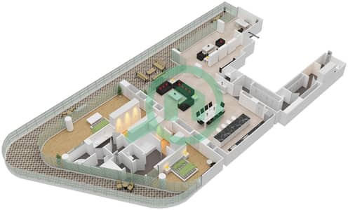 المخططات الطابقية لتصميم الوحدة 2-501 شقة 2 غرفة نوم - قصر 2