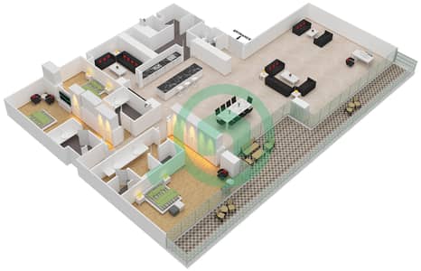 المخططات الطابقية لتصميم الوحدة 2-102 شقة 3 غرف نوم - قصر 2