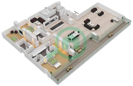 المخططات الطابقية لتصميم الوحدة 2-202 شقة 3 غرف نوم - قصر 2