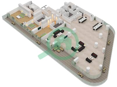 المخططات الطابقية لتصميم الوحدة 2-201 شقة 3 غرف نوم - قصر 2