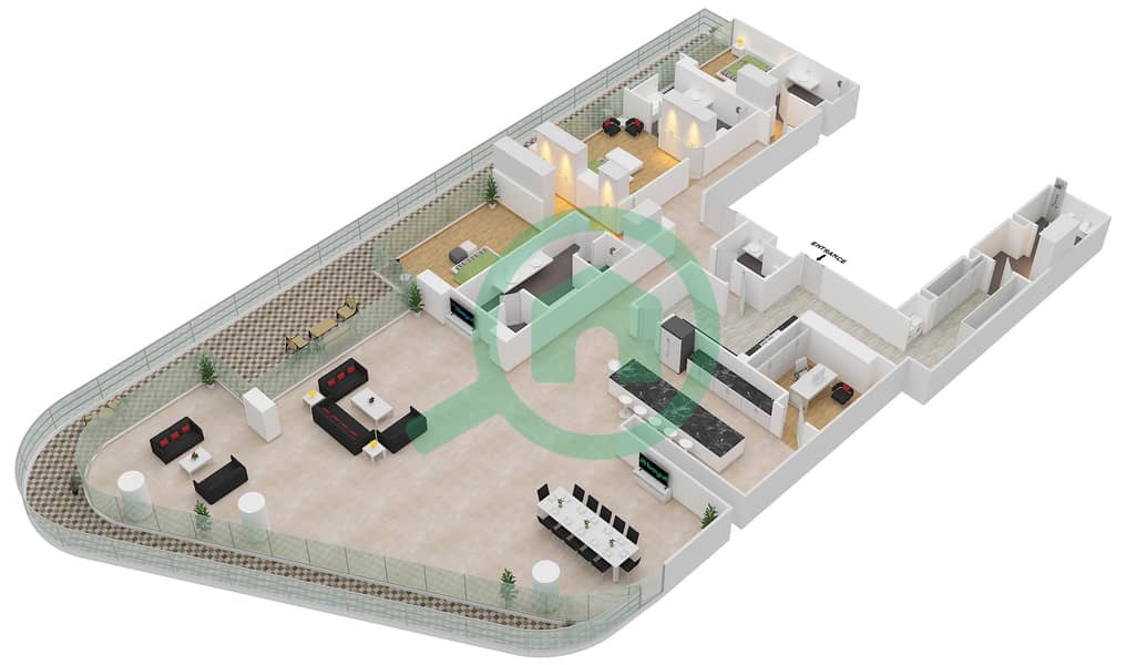 المخططات الطابقية لتصميم الوحدة 2-401 شقة 3 غرف نوم - قصر 2 Floor 4 interactive3D