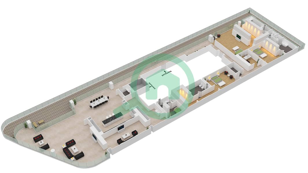 المخططات الطابقية لتصميم الوحدة 2-701 شقة 3 غرف نوم - قصر 2 Floor 7 interactive3D