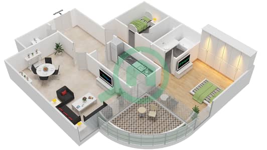 المخططات الطابقية لتصميم النموذج 8 شقة 1 غرفة نوم - بيتش تاور B