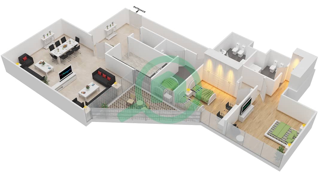 Beach Tower B - 2 Bedroom Apartment Type 5 Floor plan interactive3D
