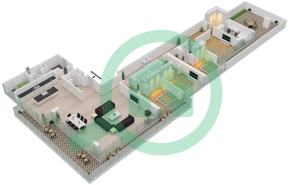 16号楼 - 4 卧室公寓类型／单位A/406戶型图 Floor 4 interactive3D