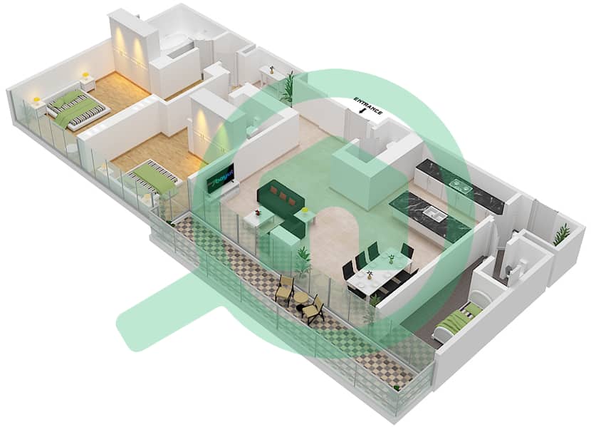 16号楼 - 2 卧室公寓类型／单位B3/111,211,312戶型图 Floor 1-6
Unit-411,511,60 interactive3D