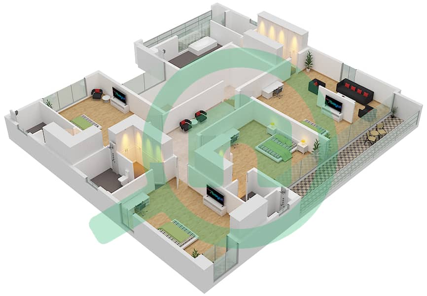 المخططات الطابقية لتصميم النموذج A فیلا 5 غرف نوم - ذا فيروايز First Floor interactive3D