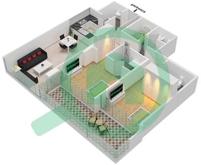 المخططات الطابقية لتصميم الوحدة 10 FLOOR 2 شقة 2 غرفة نوم - غولف بانوراما A