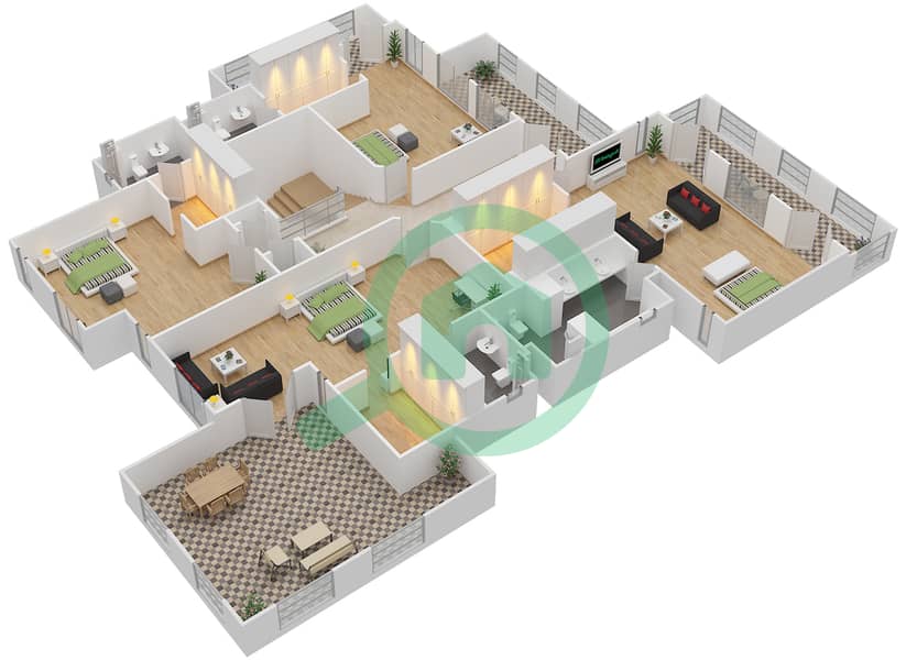 المخططات الطابقية لتصميم النموذج AZALEA فیلا 5 غرف نوم - بحيرات سيينا First Floor interactive3D
