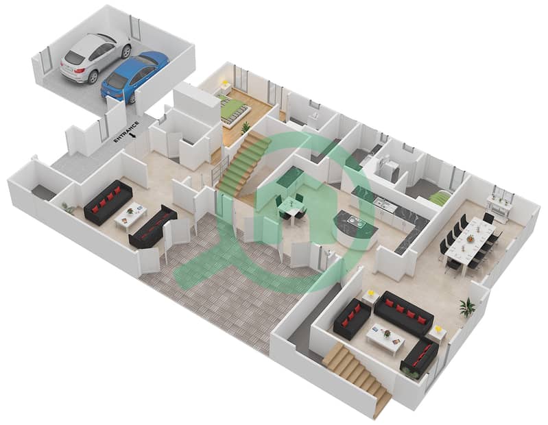 المخططات الطابقية لتصميم النموذج VISTA فیلا 4 غرف نوم - بحيرات سيينا Ground Floor interactive3D
