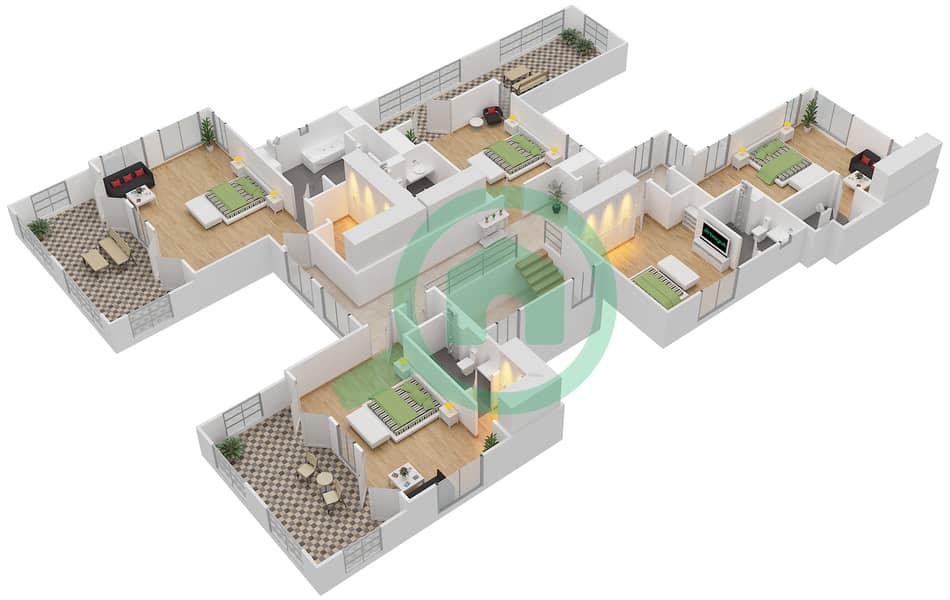 المخططات الطابقية لتصميم النموذج VALENCIA فیلا 6 غرف نوم - بحيرات سيينا First Floor interactive3D