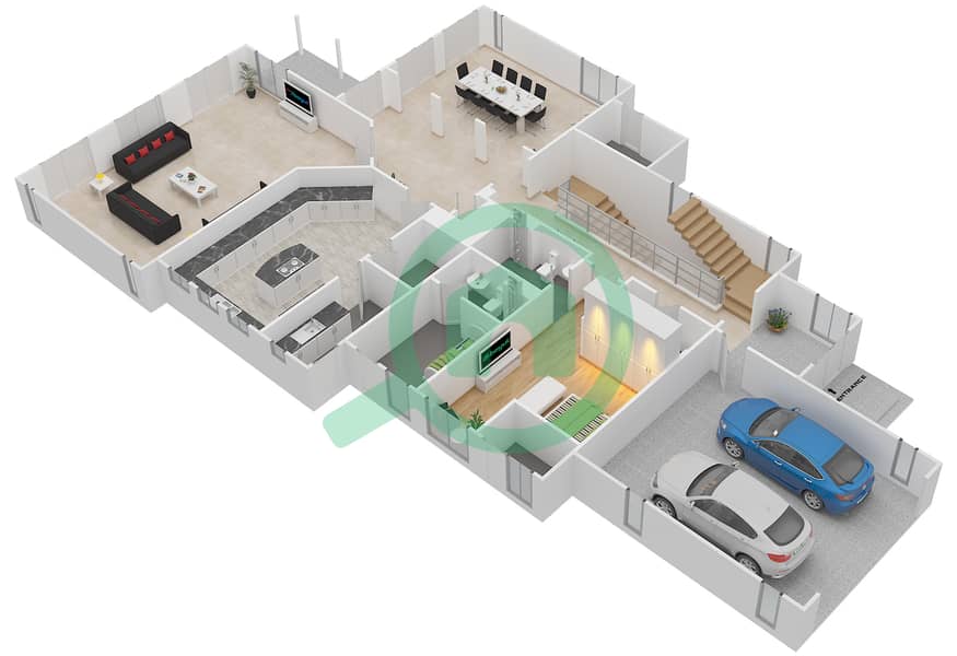 المخططات الطابقية لتصميم النموذج SANTA FE فیلا 5 غرف نوم - بحيرات سيينا Ground Floor interactive3D