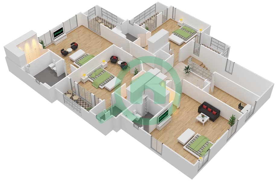 المخططات الطابقية لتصميم النموذج SANTA FE فیلا 5 غرف نوم - بحيرات سيينا First Floor interactive3D