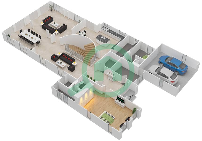 المخططات الطابقية لتصميم النموذج SIENA فیلا 5 غرف نوم - بحيرات سيينا Ground Floor interactive3D