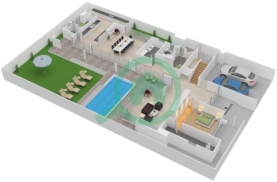 Sobha Hartland Estates - 4 Bedroom Villa Type 4A Floor plan Ground Floor interactive3D