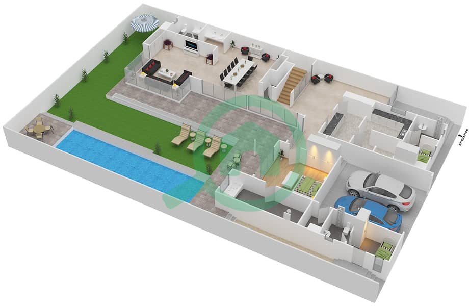 Sobha Hartland Estates - 4 Bedroom Villa Type 4B Floor plan Ground Floor interactive3D