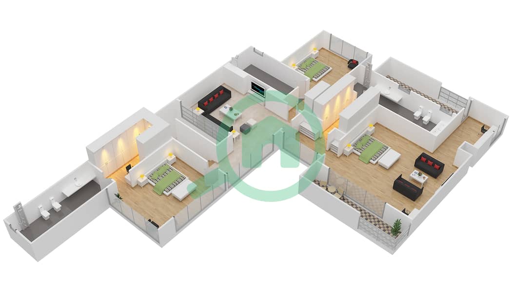哈特兰别墅区 - 4 卧室别墅类型4B戶型图 First Floor interactive3D