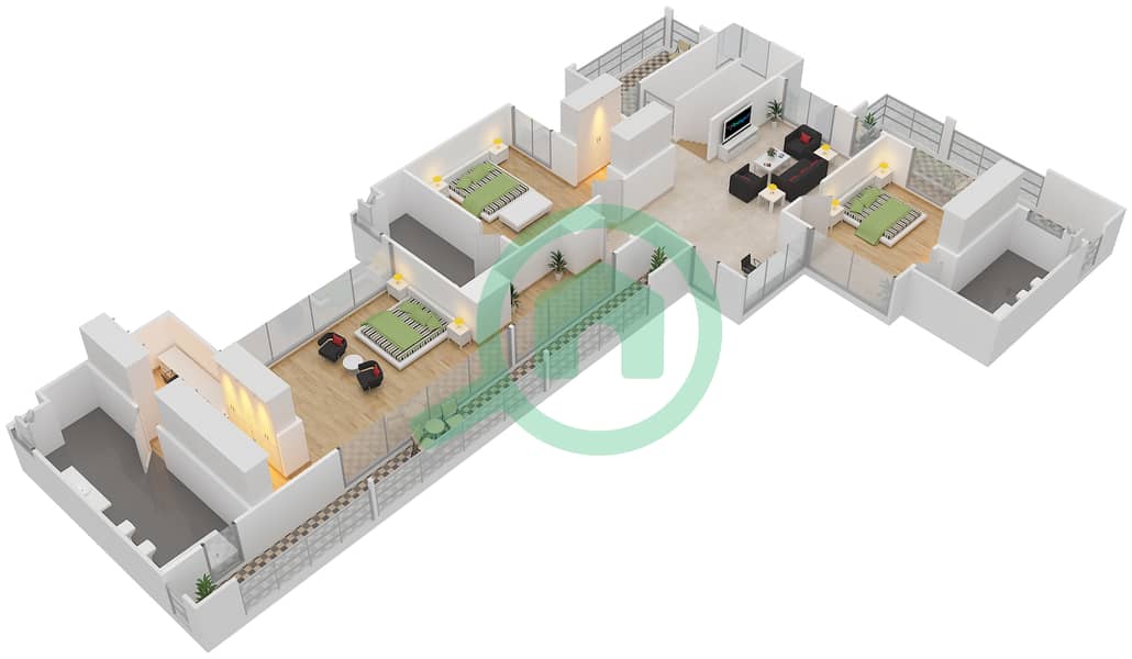 المخططات الطابقية لتصميم النموذج 4D فیلا 4 غرف نوم - شوبا إستيتس First Floor interactive3D
