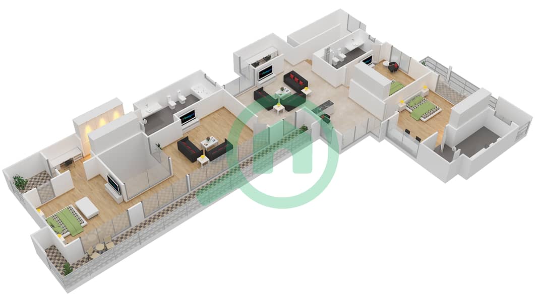 المخططات الطابقية لتصميم النموذج 4E فیلا 4 غرف نوم - شوبا إستيتس First Floor interactive3D