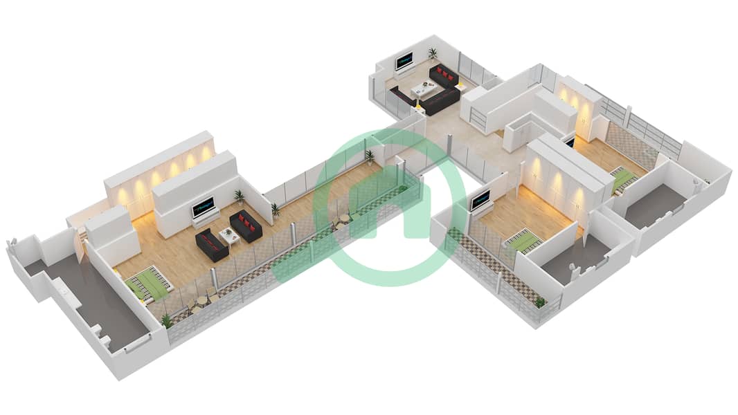 المخططات الطابقية لتصميم النموذج 4G فیلا 4 غرف نوم - شوبا إستيتس First Floor interactive3D