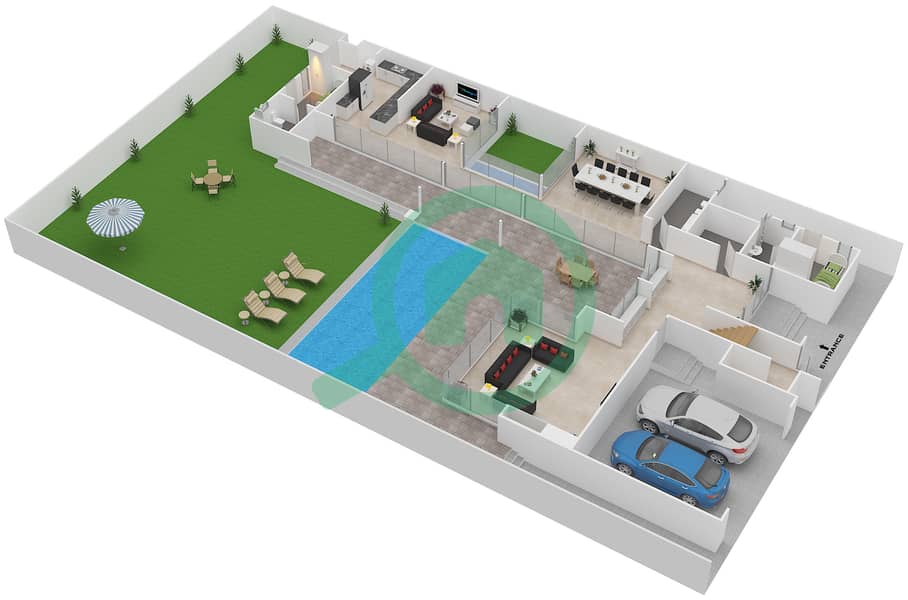 Sobha Hartland Estates - 4 Bedroom Villa Type 4C Floor plan Ground Floor interactive3D