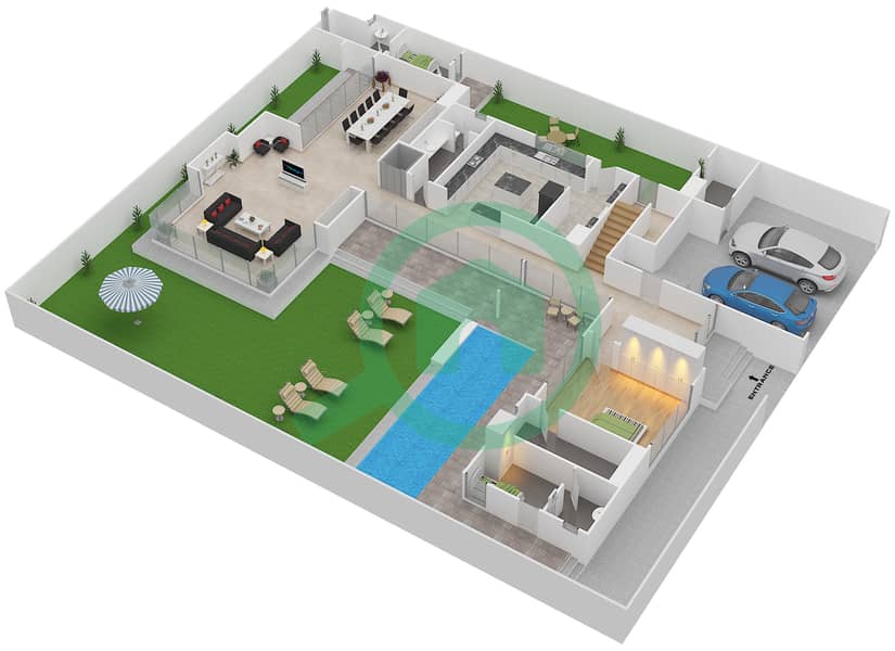 المخططات الطابقية لتصميم النموذج 5A فیلا 5 غرف نوم - شوبا إستيتس Ground Floor interactive3D