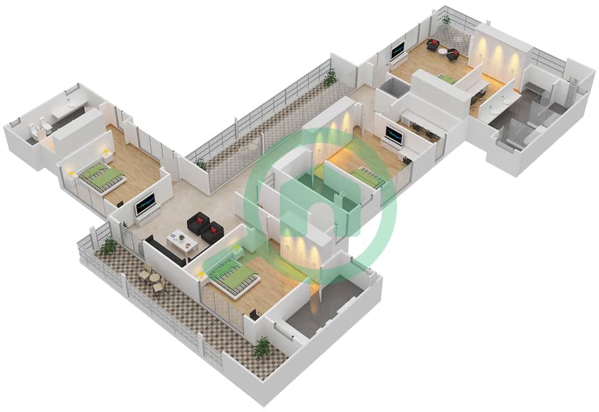 المخططات الطابقية لتصميم النموذج 5A فیلا 5 غرف نوم - شوبا إستيتس First Floor interactive3D