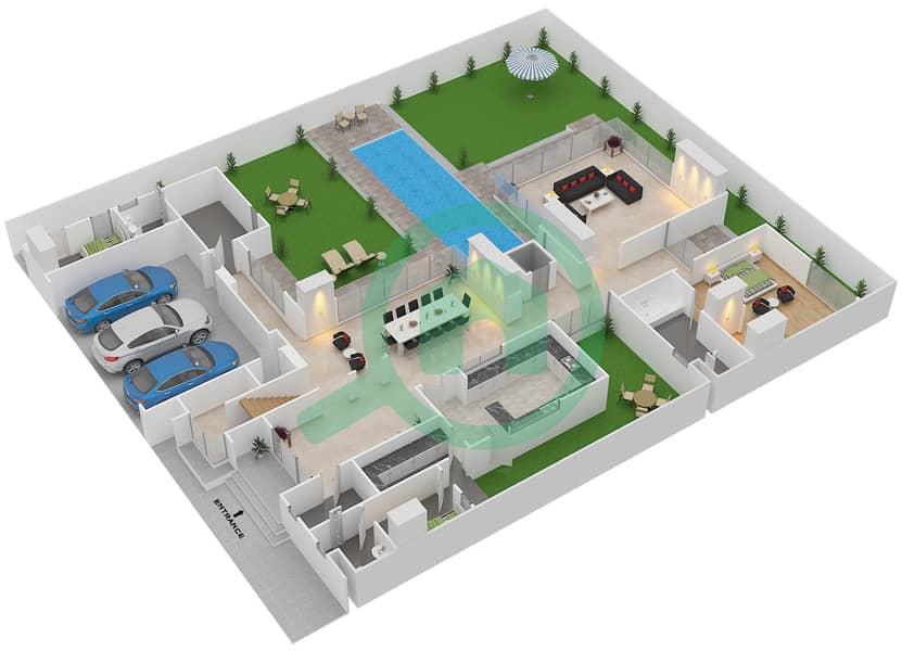 Sobha Hartland Estates - 5 Bedroom Villa Type 5C Floor plan Ground Floor interactive3D