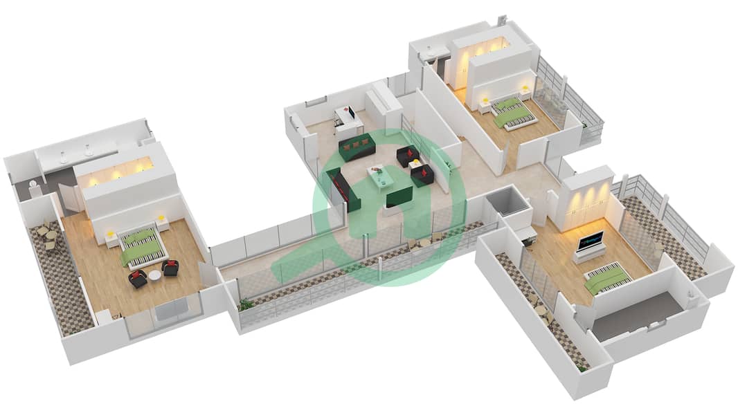 المخططات الطابقية لتصميم النموذج 5D فیلا 5 غرف نوم - شوبا إستيتس First Floor interactive3D