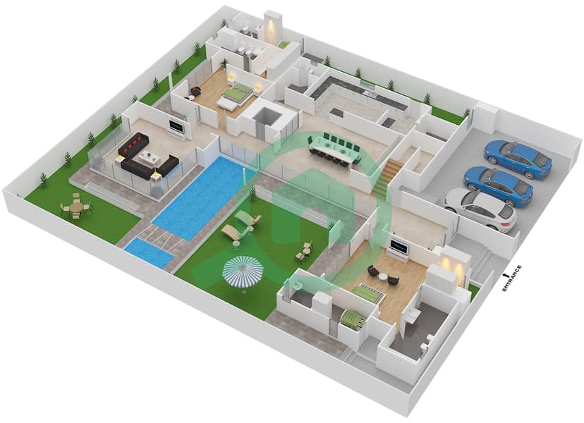 Sobha Hartland Estates - 5 Bedroom Villa Type 5E Floor plan Ground Floor interactive3D