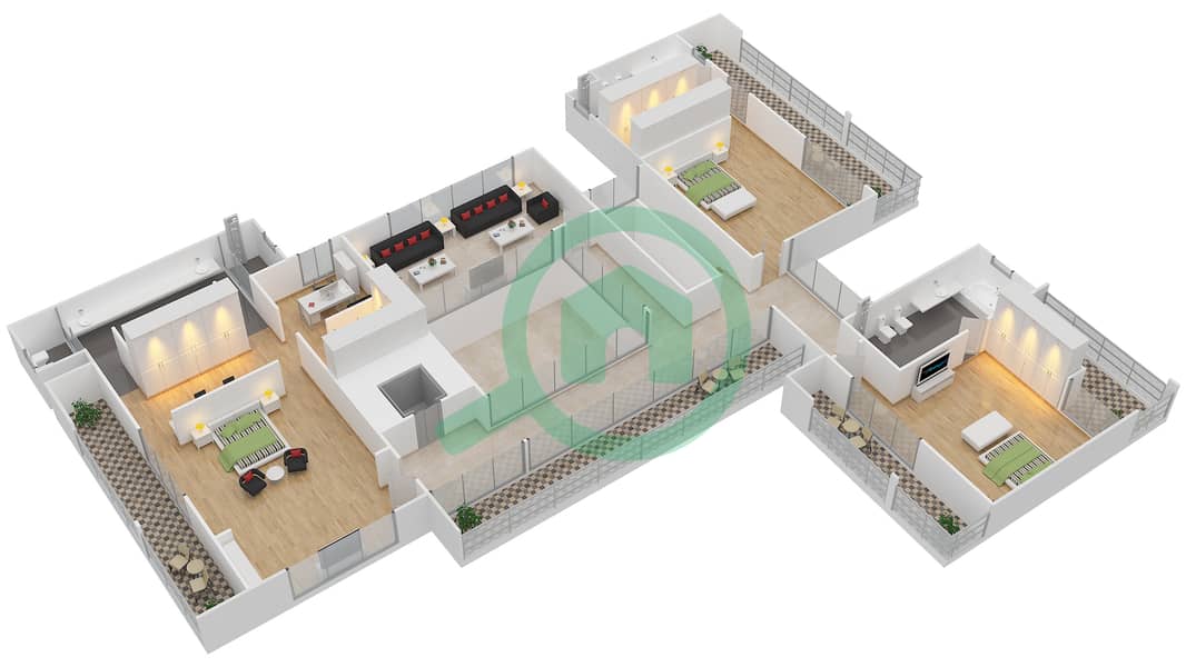 哈特兰别墅区 - 5 卧室别墅类型5E戶型图 First Floor interactive3D